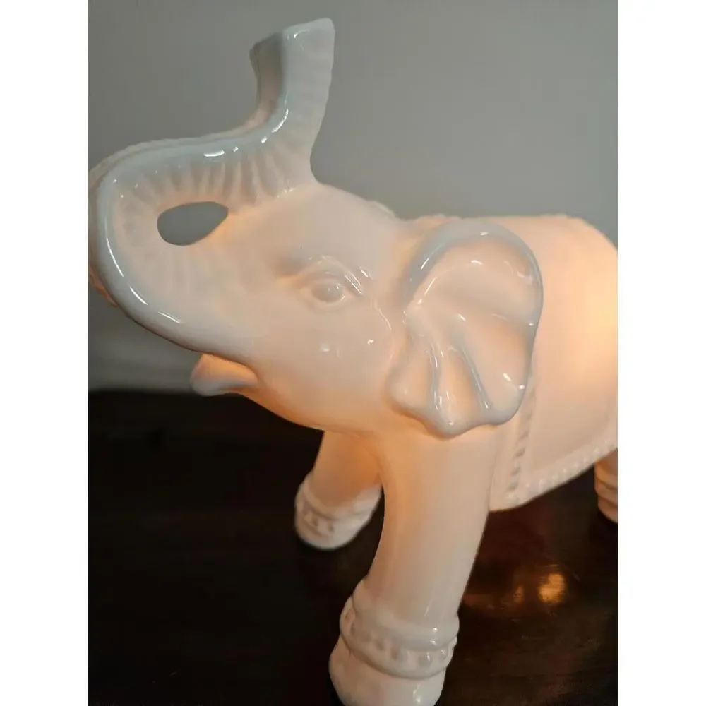 Elephant Night Light White Ceramic Nursery Lamp Boho Kids Room Decor